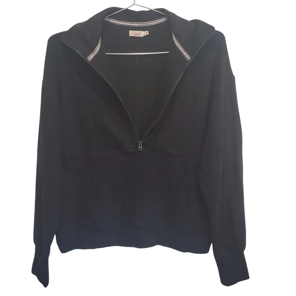 Faherty Women's Legend Lounge Zip Sweatshirt Small Black Gray Pullover
